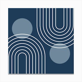 Mid Century Modern Geometric B12 In Navy Blue And Dusty Blue (Rainbow And Sun Abstract) 02 Canvas Print