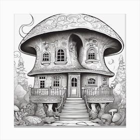 Mushroom House Line Art Canvas Print
