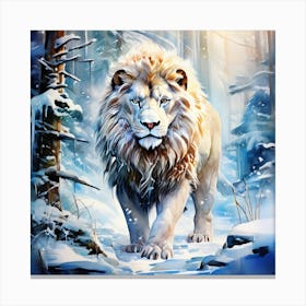 Lion In The Snow 2 Canvas Print