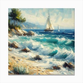 Sailboat On The Beach, Acrylic Painting Style 3 Canvas Print