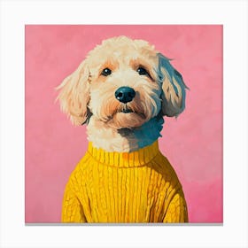 Goldendoodle Yellow And Pink 1 Canvas Print