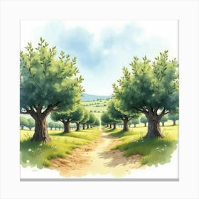 Peaceful Watercolor Of A Traditional Italian Olive Grove With Ancient Trees 1 Canvas Print