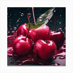 Cherry On Black Background Canvas Print