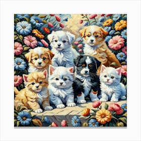 Puppies In The Garden 5 Canvas Print