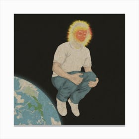 Space man, earth, illustration, wall art Canvas Print