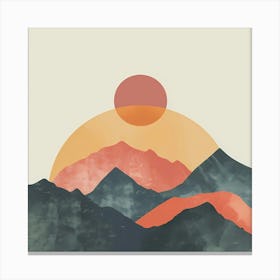 A Hand Drawn Pastel Minimalist Illustration Of A Sunset In The Mountains Canvas Print