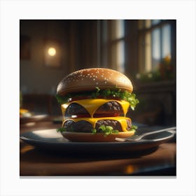 Burger On A Plate 91 Canvas Print