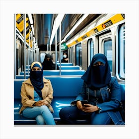 Women In Hijabs On A Subway Canvas Print