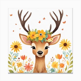Floral Baby Elk Nursery Illustration (11) Canvas Print