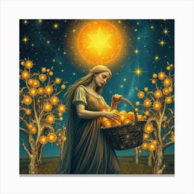 Woman With A Basket Of Oranges Canvas Print