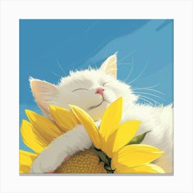 Cat Sleeping On Sunflower Canvas Print