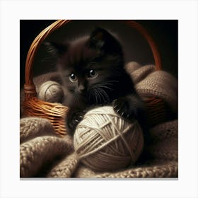 Black Kitten In Basket Canvas Print