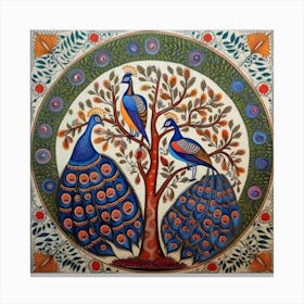 Peacocks On A Tree 1 Canvas Print