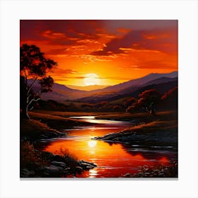 Sunset Over River Canvas Print