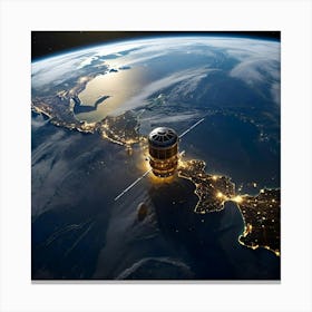 Satellite Orbiting Earth At Night Canvas Print