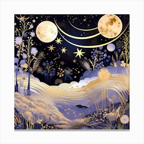 Night Sky With Moon And Stars Canvas Print