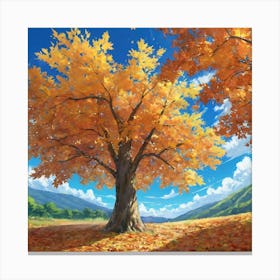 Majestic Autumn Maple Tree Bathed in Sunlight Amidst a Vibrant Fall Landscape Canvas Print