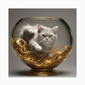 Cat In A Gold Bowl 12 Canvas Print