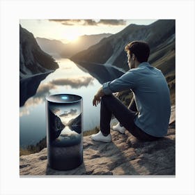 Man Looking At A Mountain Canvas Print