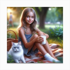 Little Girl With Cat In The Park Canvas Print