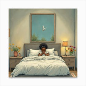 Afro American Girl Praying In Bed Leinwandbild