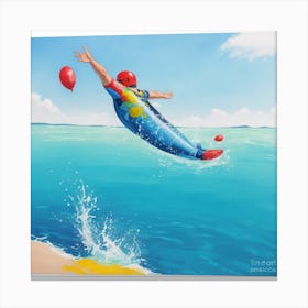 Man Jumping Into The Water Canvas Print