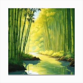 A Stream In A Bamboo Forest At Sun Rise Square Composition 199 Canvas Print