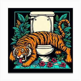 Tiger In The Toilet Canvas Print