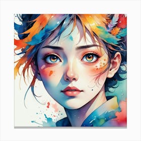 Anime Girl Watercolor Painting Canvas Print