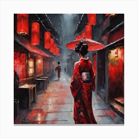 Asian Woman with red umbrella Canvas Print