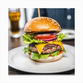 Hamburger On A Plate 14 Canvas Print