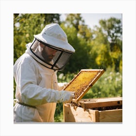 Beekeeper In Beehive 1 Canvas Print