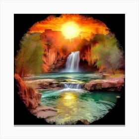 Sunset At The Waterfall Canvas Print