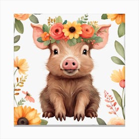 Floral Baby Boar Nursery Illustration (21) Canvas Print