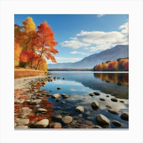 Autumn Trees By The Lake paintings art print Canvas Print