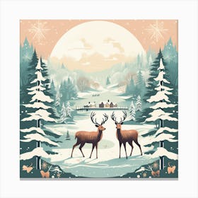 Winter Landscape With Deer 9 Canvas Print
