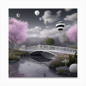 Hot Air Balloons Cherry Blossoms Landscape Canvas Print