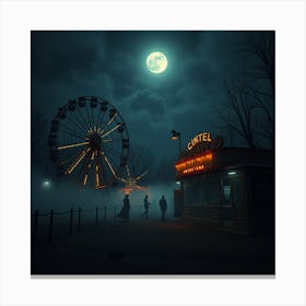 Abandoned Carnival At Night With Ghostly Lights Canvas Print