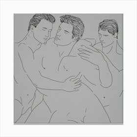 Three Nude Gay Men Hugging Canvas Print