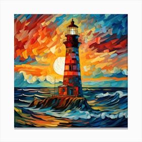 Lighthouse At Sunset 1 Canvas Print