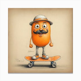 Orange Man On Skateboard 3 Canvas Print