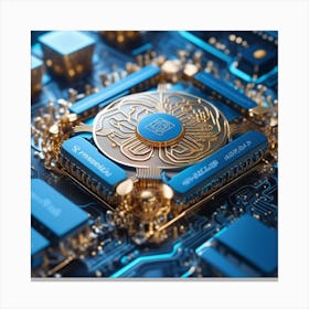 Blue And Gold Computer Chip Canvas Print
