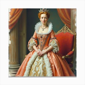 Queen Elizabeth I In Watercolor, Elegant Robes, Opulent Setting 1 Canvas Print