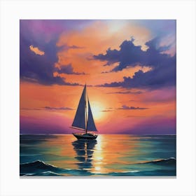 Sailboat At Sunset Paintings Art Print 1 Canvas Print