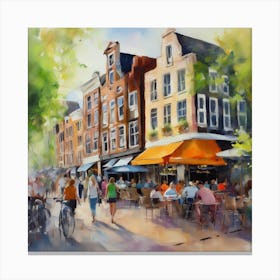 Amsterdam Cafes.Amsterdam city.summer. Cafes. Passersby, sidewalks. Oil colors. 5 Canvas Print