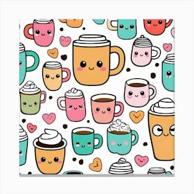 Kawaii Coffee Pattern Canvas Print