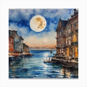 Moonlight Over The Water Canvas Print