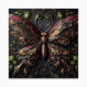 Gothic Butterfly in Ruby & Gold on Black Canvas Print