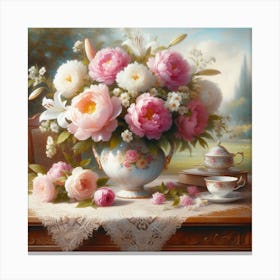 Peonies And Tea Canvas Print