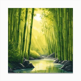 A Stream In A Bamboo Forest At Sun Rise Square Composition 10 Canvas Print